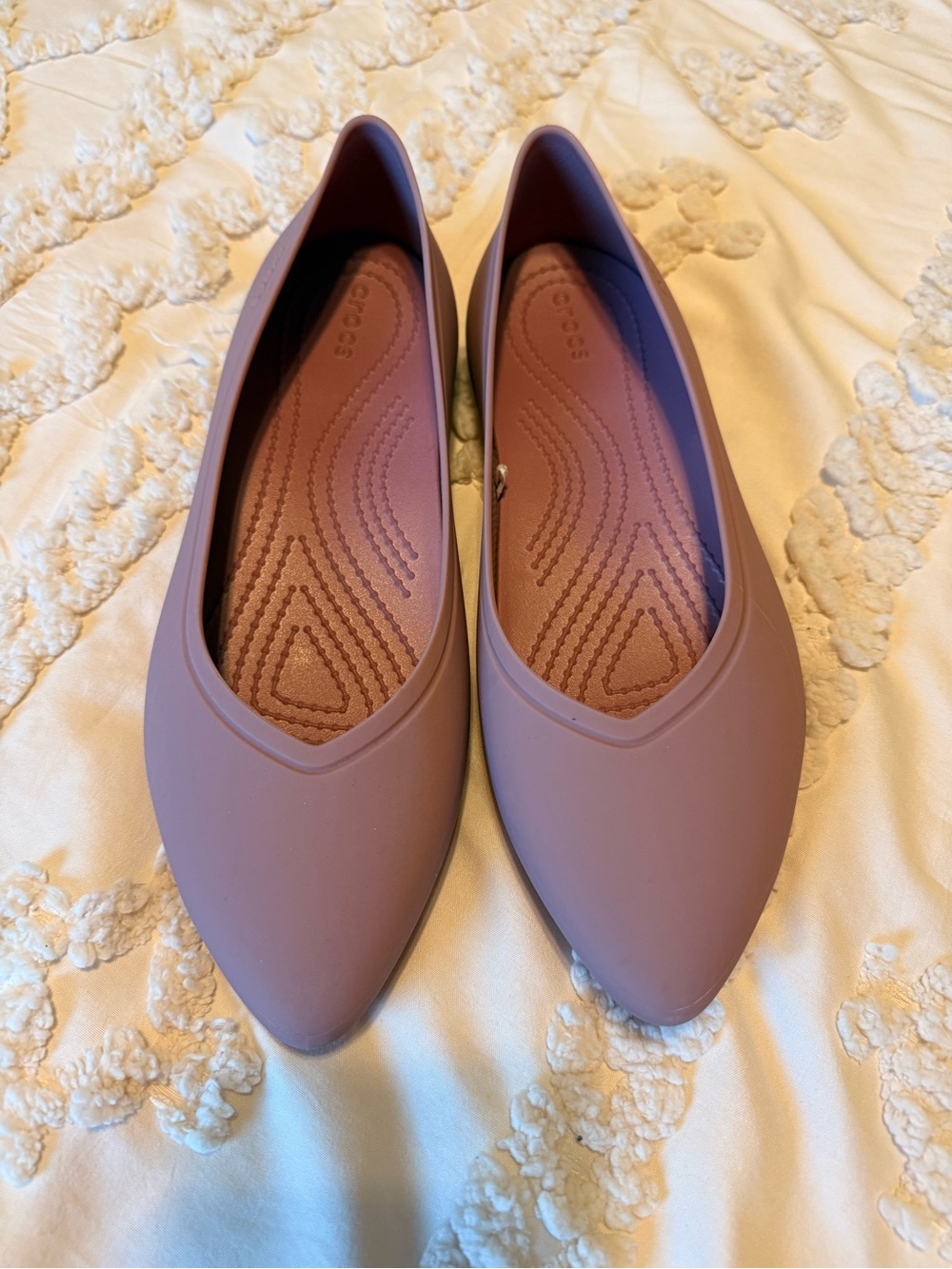 CROCS Women's Pointed Slip-On Flats in Mauve